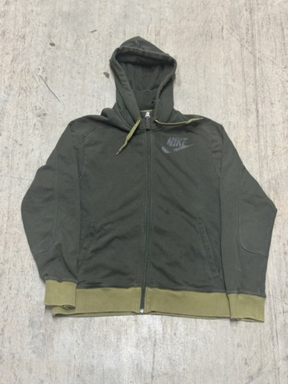 Vintage Y2K Nike Swoosh Zip-up Hoodie Sweatshirt Khaki Green Mens Size Large